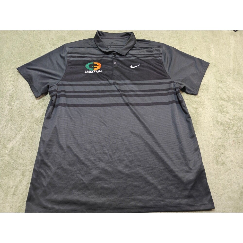 Nike Mens Gray Black Striped Golf Polo Shirt XXL Dri-Fit G Basketball Logo